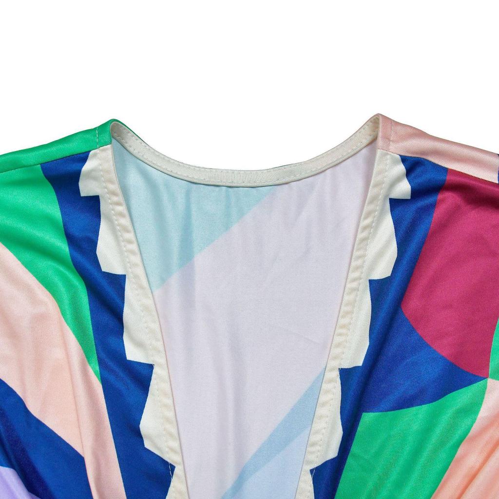 Women's European and American V-Neck Printed Slit Pleated Long Dress X6660