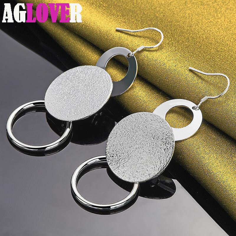 925 Sterling Silver Three Circle Matte Drop Earrings Jewelry