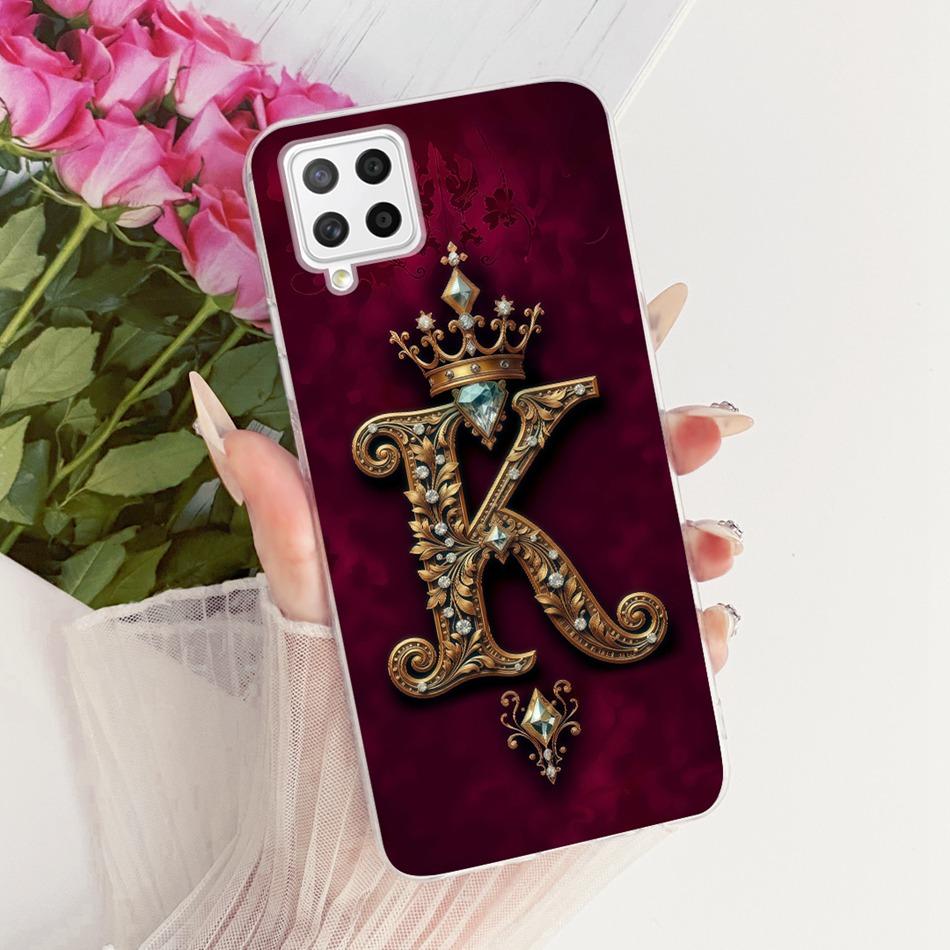 For Samsung Galaxy A22 4G 5G Royal Crown Initial Letter Couple Phone Case For Samsung A22 A225F Soft Silicone TPU Covers Bumpers