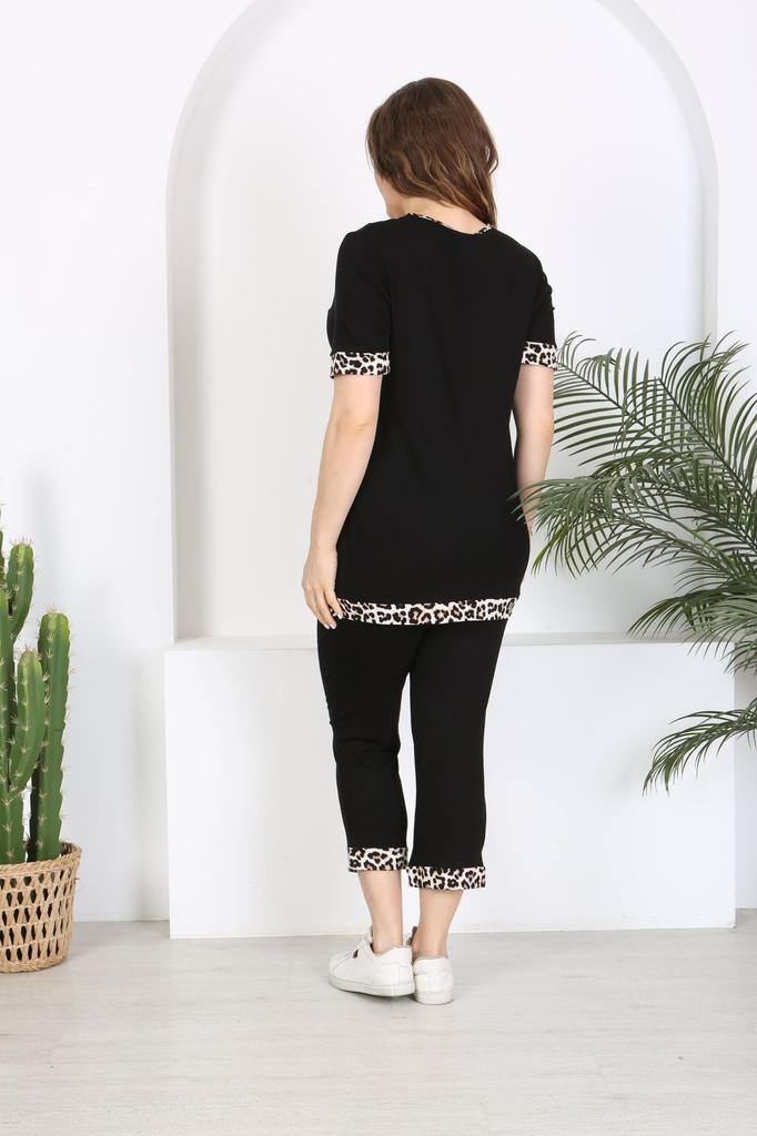 Damski Modny Zestaw Dresowy Duży Rozmiar Plus Size Z Detalami Garni Krzyżowym Czarny