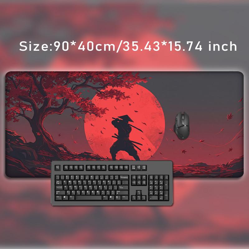 Mouse Pad Samurai under Red Moon Gamer XL HD Computer Mousepad XXL Mouse Mat Natural Rubber Carpet Office Accessories Table Mat