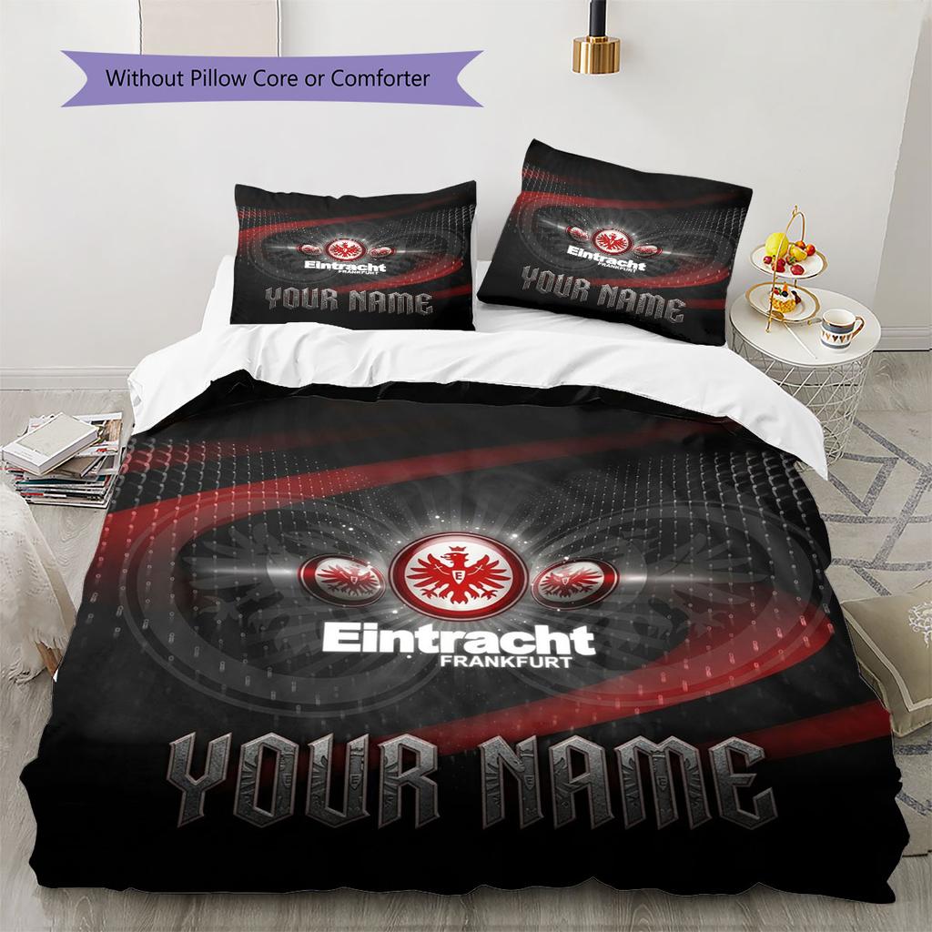 Eintracht Frankfurt Custom Name Pattern Bedding,Quilt Set Quilt Cover Pillowcase Home Birthday Gift(1 * Duvet Cover + 2 * Pillowcase, Without Core)
