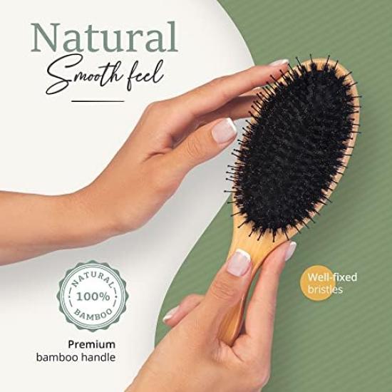 Boar Bristle Hair Brush Detangling Suitable for all hair types including long and curly hair brush to make hair smooth and shiny – Unisex, Brush,