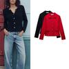 Spring New Women's Clothing French Style Temperament Wild Decorated Row Button Lapel Long Sleeve Knitted Coat 3471111