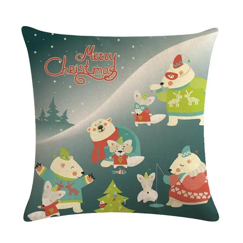 Nordic Cartoon Christmas Polar Bear Animal Print Cushion Cover Decorative for Sofa Linen Pillow Case Home Decor 45X45CM