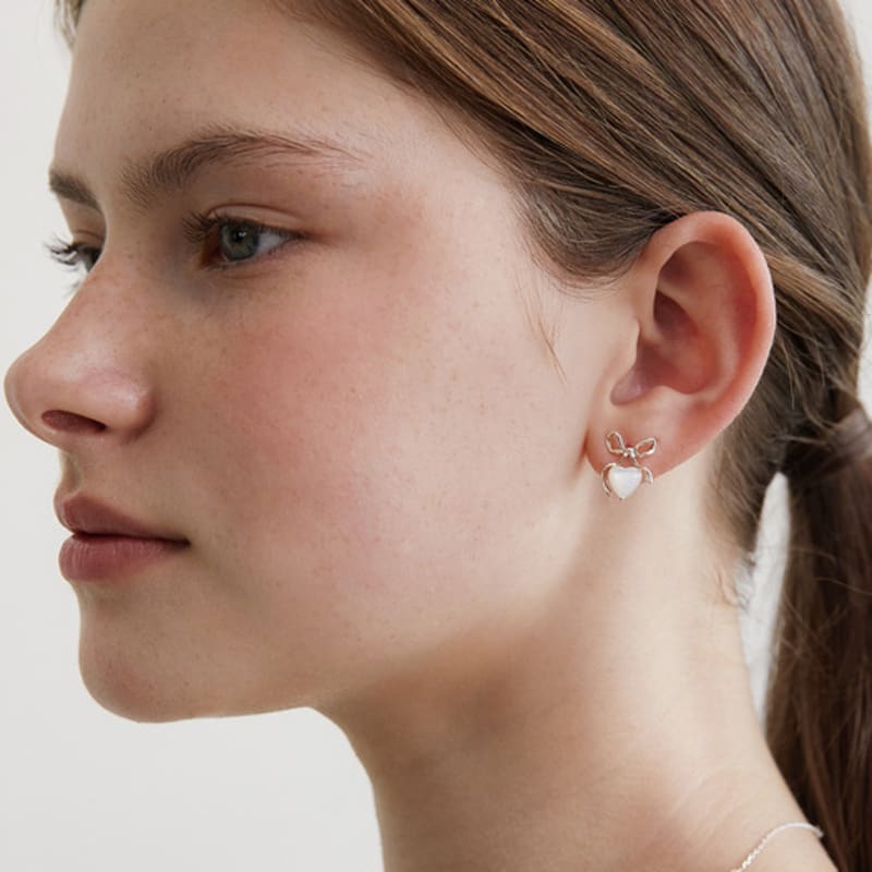 TATIANA (925 Silver) Ribbon Ring Heart Earrings EC3107