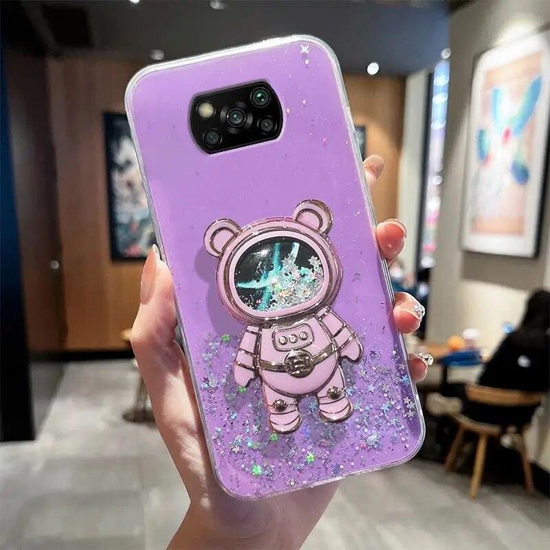 

Чехол Pocox3 Quicksand Astronaut Holder для Xiaomi Mi Poco X3 Pro Nfc X4pro M3 F3, силиконовый чехол-подставка Poko X 3 X3pro Pokox3 poco x3 светло-фиолетовый