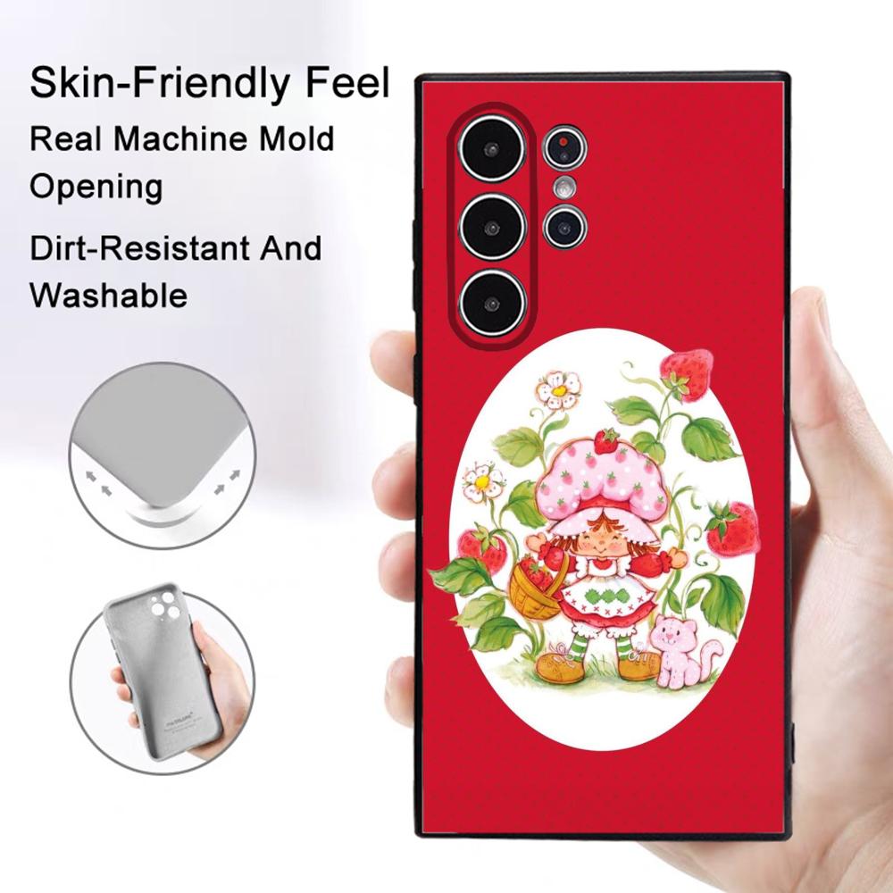 Strawberry Pink S-Shortcake Phone Case Samsung Galaxy S25 S24 S22 S23 Ultra S21 S20 Plus 5G Frosted Non-Slip Full Soft Cover