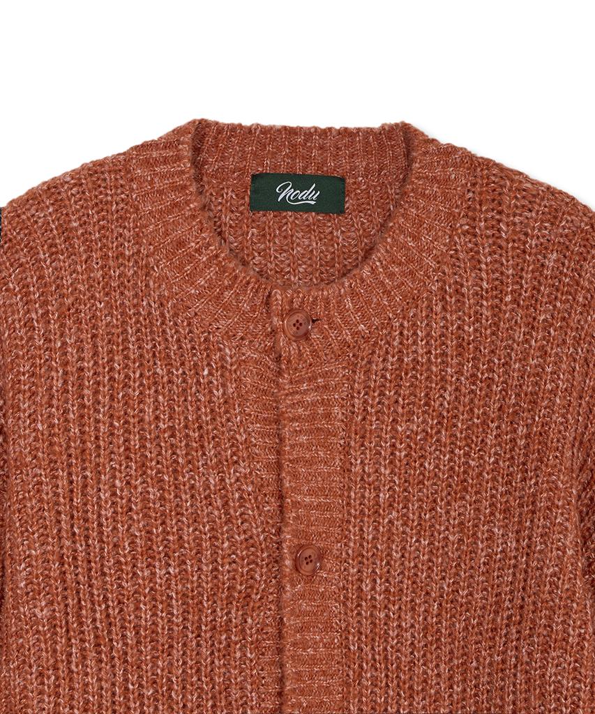 Nodu Adn Heathered Hacci Round Neck Semi-Oversized Long Sleeve Knit Cardigan [Orange]