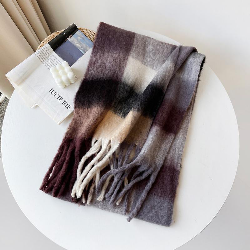 Winter neuer karierter Schal für Paare, warmer, dicker Mohair-Winterschal für Damen