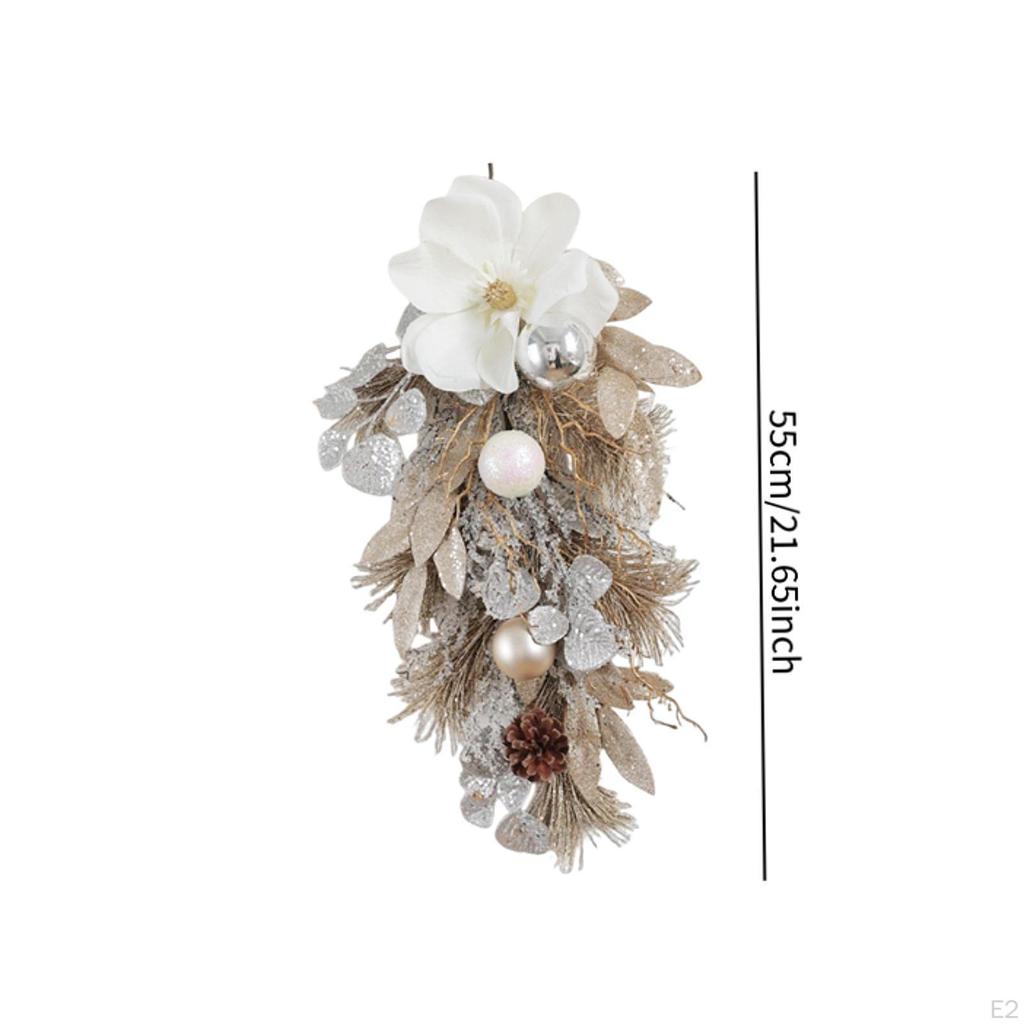 Christmas Teardrop Swag for Front Door Xmas Decor Snowy Design Housewarming Gift Hanging Wreath