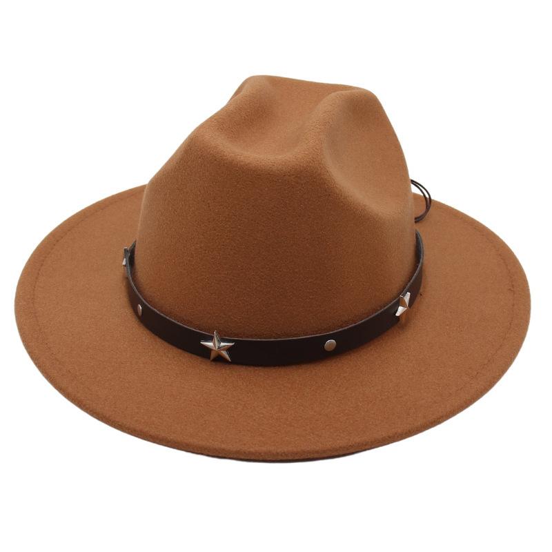 New Five-Pointed Star Top Hat, Rivet Temperament, Jazz Hat, Men'S And Women'S Felt Hats, Personalized Old-Fashioned Woolen Hats, Literary And Artistic