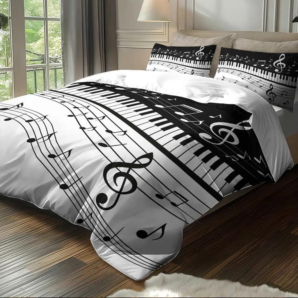 3pcs Music Score Pattern Printed Bedding Set 1*quilt Cover+2*pillowcasefor Teenagers and Adult Bedroom Birthday Gift