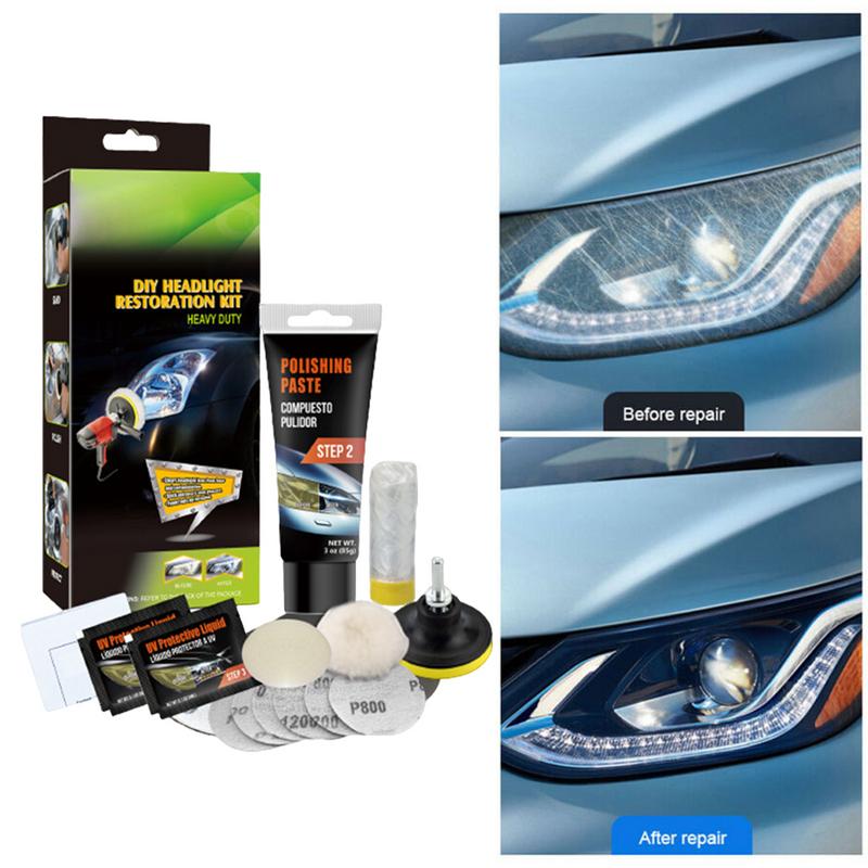 Headlight Polishing Kit Headlight Cleaner And Restorer Car Headlight Glass Scratch Renovation Tool Includes Masking Tape Light