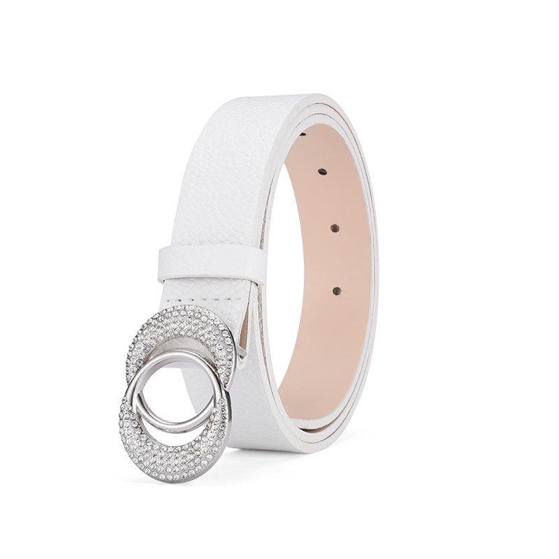 Diamond Double Round Buckle Ladies Belt Dress Vintage Decorative Fine Belt Women