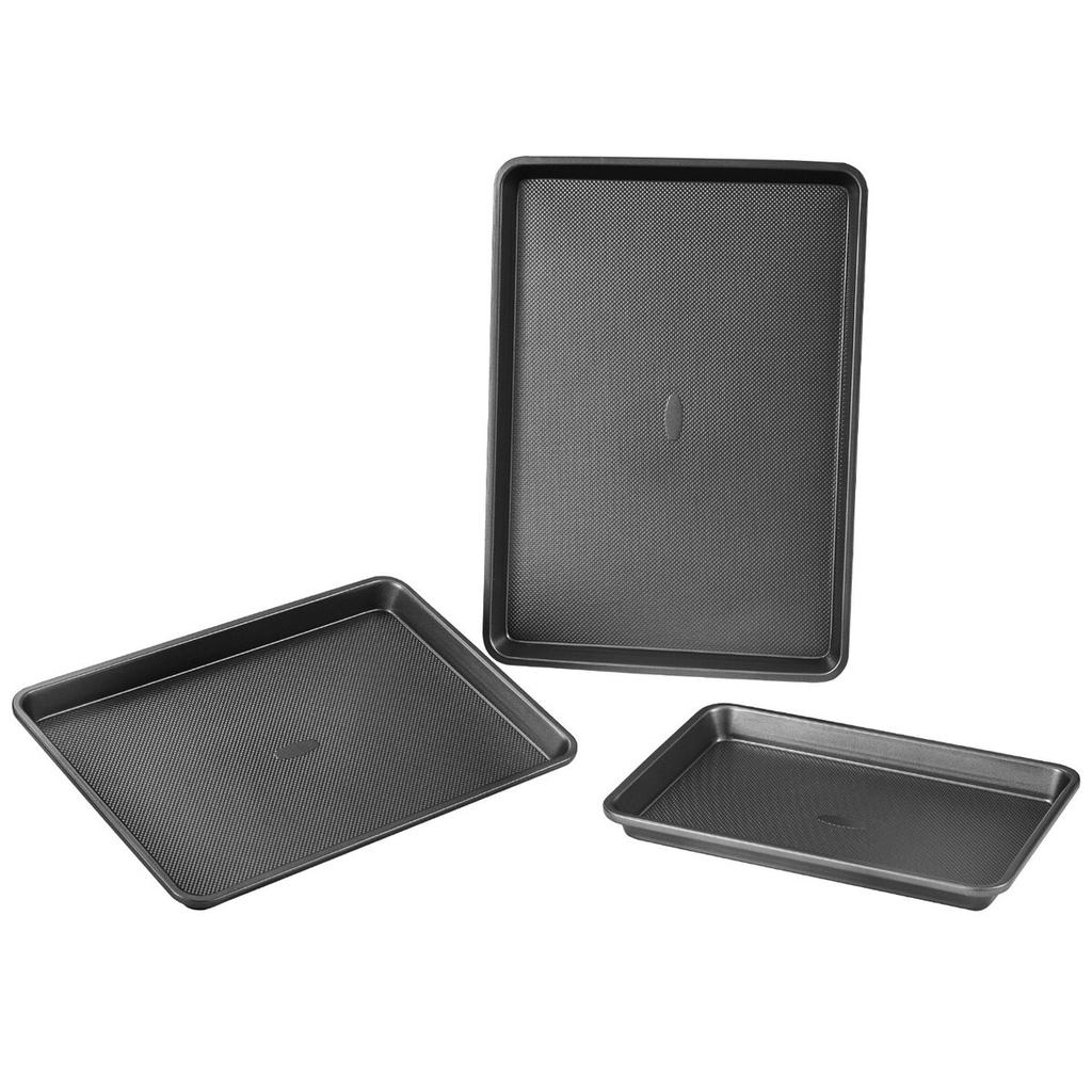 Baking Pan Set 3-Piece Nonstick Carbon Steel Set with Silicone Handles