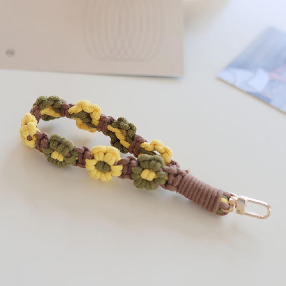 Phone Wristband Daisy Flower Keychain Keyring Crochet Macrame Wristlet Boho Phone Case Rope  Girls