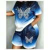 Sommer Mode Damen Verlauf Schmetterling 3D Druck Modisch Bequem Atmungsaktiv Locker Große Größe Kurzarm Shorts Sportanzug