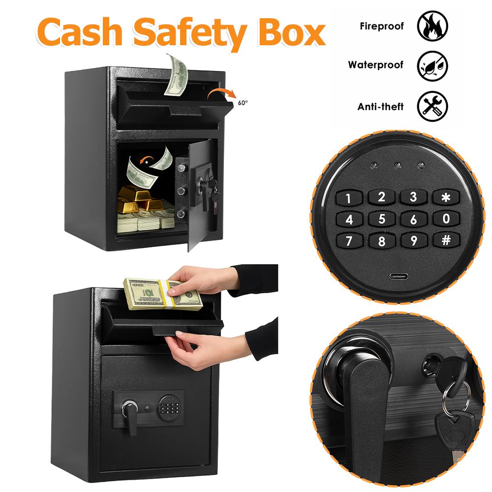 Drop Slot Depository Safe Box with Digital Combination Lock Digital Depository Safe for Cash Slips Expense Business Office Home