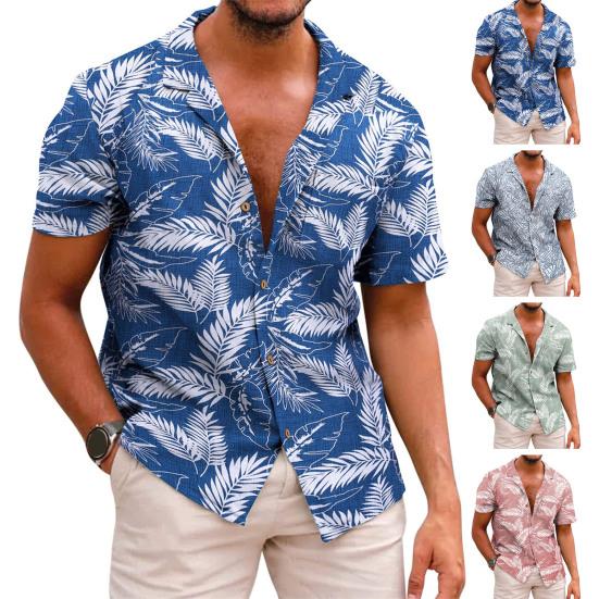 KY‘s Original Camicia Hawaiana Uomo In Cotone Con Tasca | Maniche Corte, Stampa Blu, Vestibilità Regolare Dalla S Alla 4XL