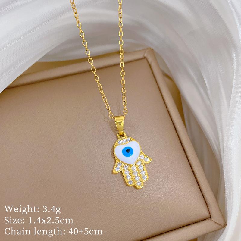 Copper Micro-Inlaid Light Luxury Fashion Personality Temperament Gorgeous Full Diamond Necklace Women'S Versatile Collarbone Chain Titanium Steel