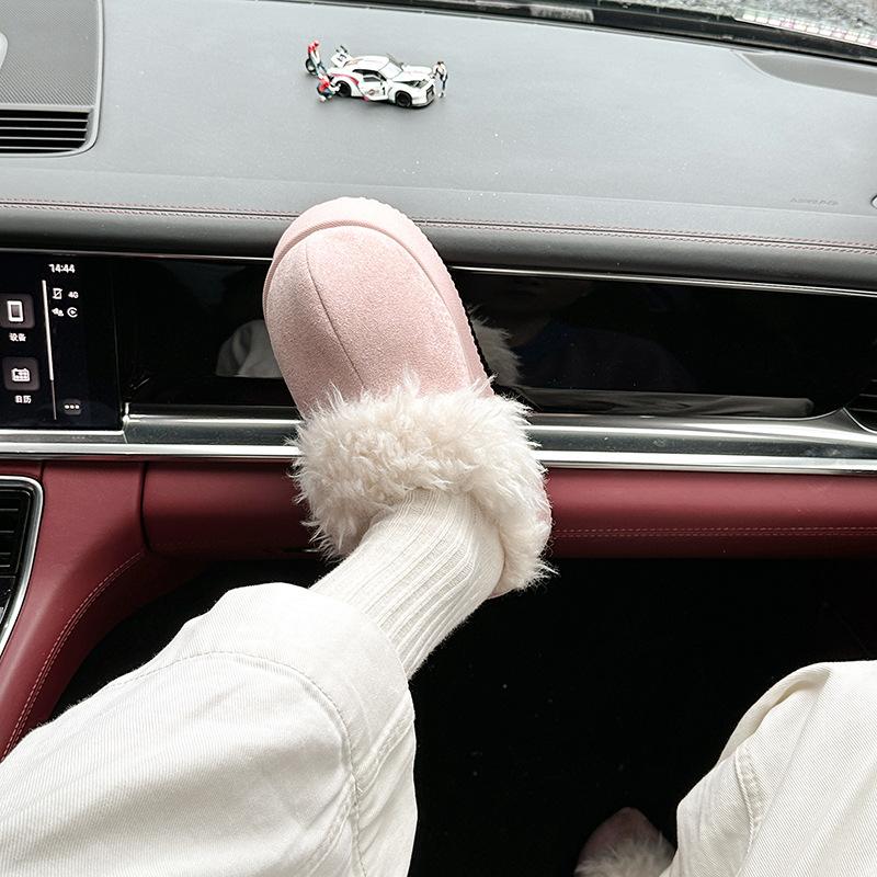 Versatile outer wear splicing plush integrated slippers fashionable thick-bottomed cotton slippers women's autumn and winter new models