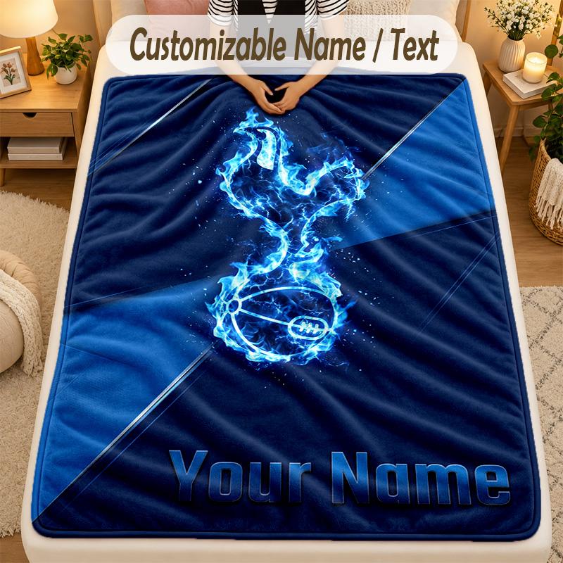 Flannel BlanketTottenham Hotspur FC Custom Name Text Personalized Soft Warm Throw Blanket Home Decor Gift