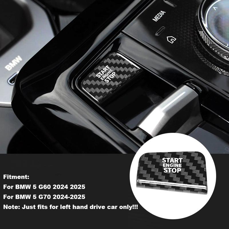 Carbon Fiber Engine Start Stop Button Interior Trim Cover Sticker For BMW 5 G60 G70 2024 2025