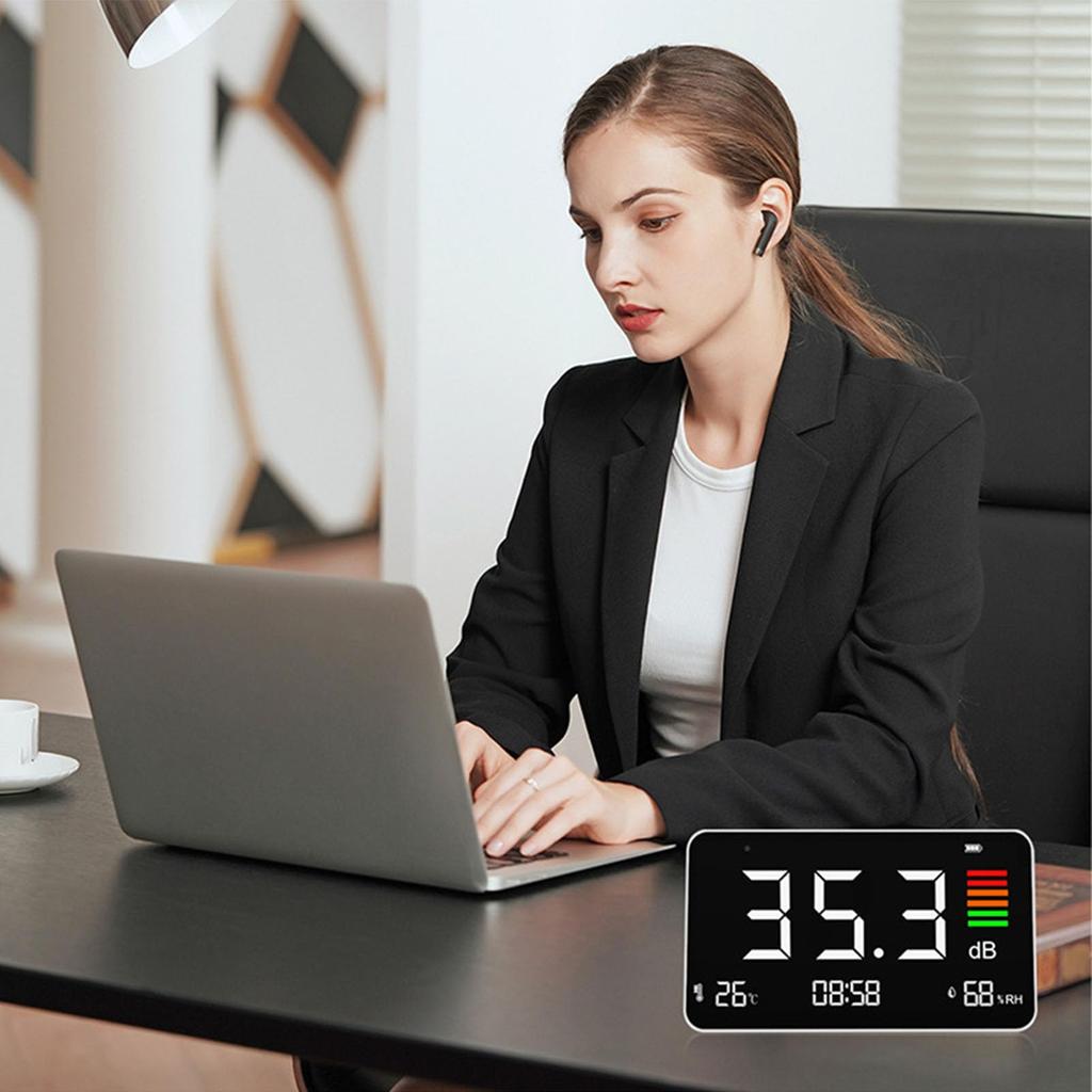 3-in-1 dB-Meter, 30-130dB Lärmpegelmesser LED-Anzeige Lärm Temperatur Hygrometer,