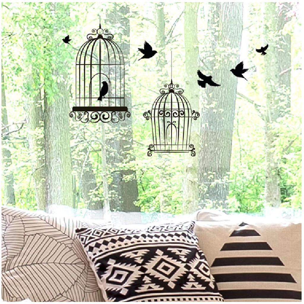 Les Trésors De Lily [R5014] - Black 'Bird Cage' Window Stickers - 40x30 Cm (2 Rooms)