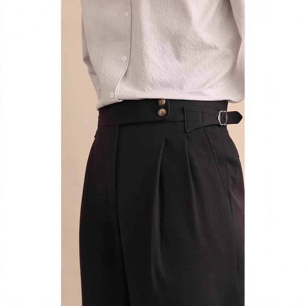 Pantaloni da abito casual da uomo a vita alta, dritti e larghi, con fibbia Naples Paris