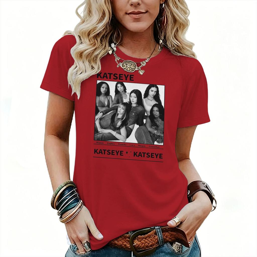 Vintage Katseye Hip Hop Singer Unisex Unisex Tshirts Short Sleeve Crew Neck Summer Tshirt Fashion Fun Pop Group Tees For Fan Gift