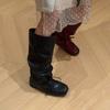 Pleated mid-tube stacking boots thick-soled boots women's autumn and winter boots tall western knight boots