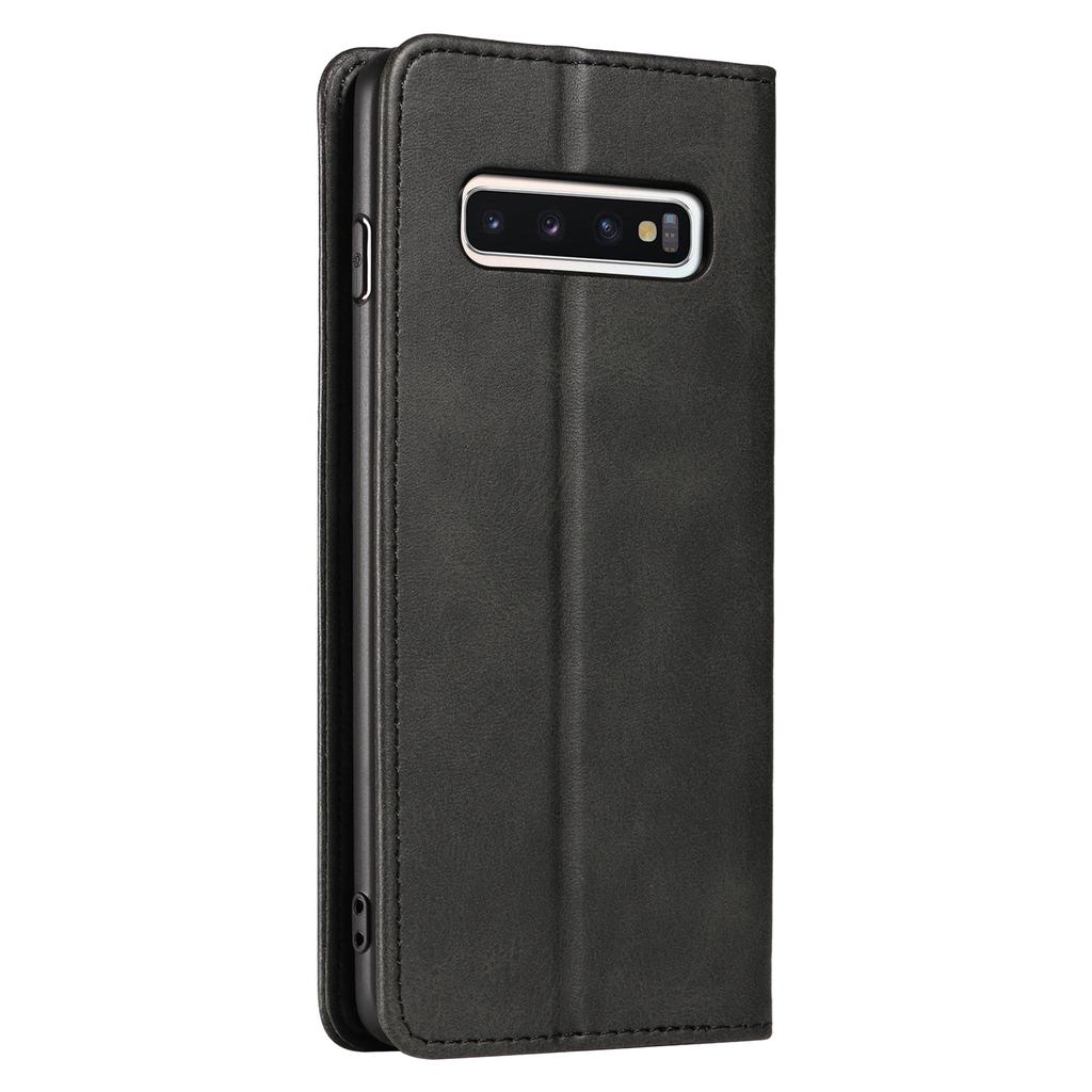 For Samsung Galaxy S10 Calf Texture Wallet Phone Cover Auto-absorbed Magnetic Leather Stand Phone Case