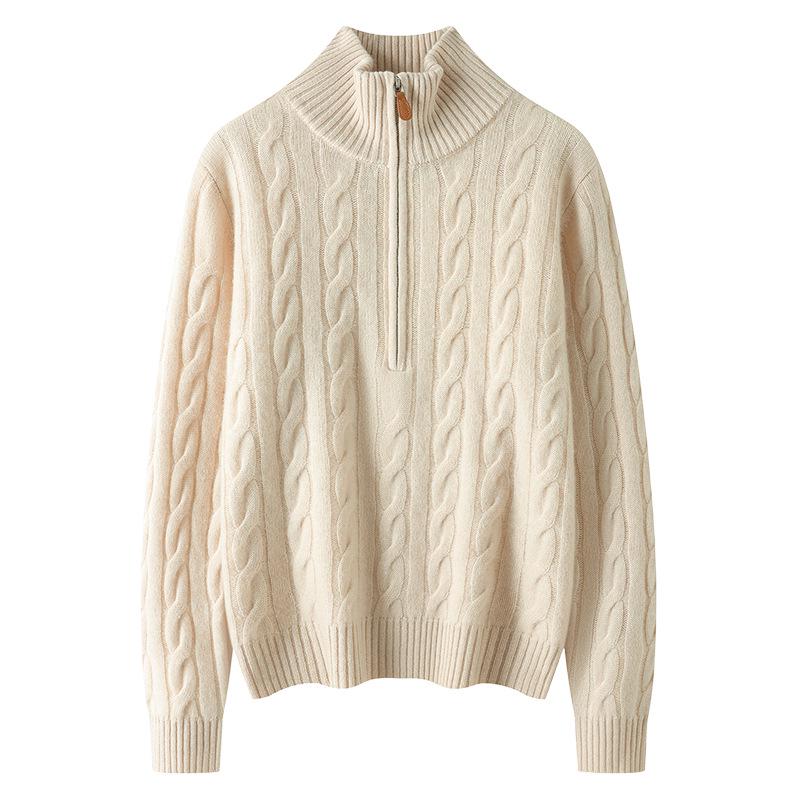 Lekasha Women's Cashmere Half-Zip Cable Knit Sweater - Autumn/Winter Collection