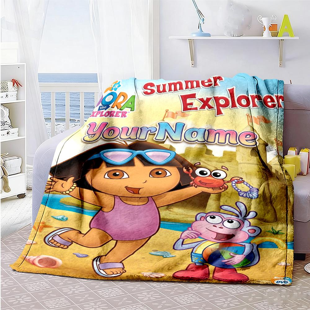 Dora Explorer Personalized Text Blanket Cozy Customizable Blanket Warmthful Decor for Couch Nap Bedding Chair Four Seasons Universal
