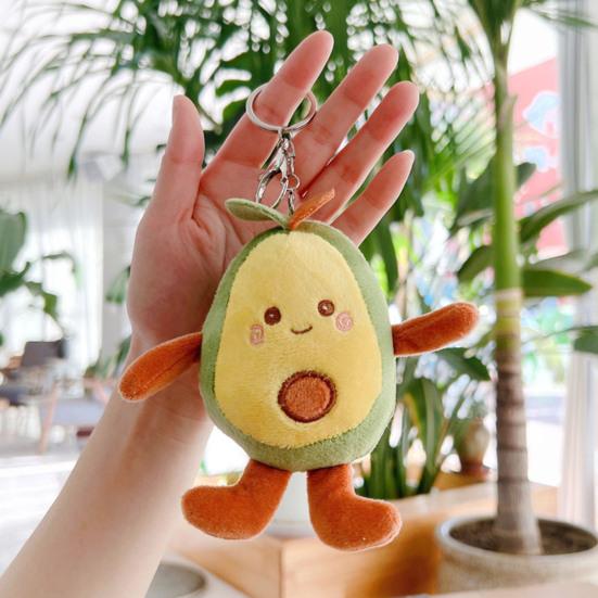 Avocado Plush Keychain Soft Cute Cartoon Avocado Plush Toy Ornament PP Cotton Fruit Plush Doll Stuffed Backpack Pendant Keyring Charm Couple Gift