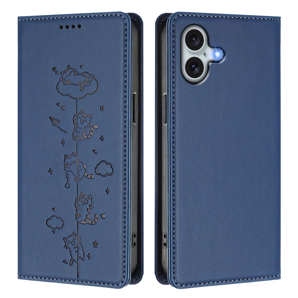 For iPhone 16 Plus Case RFID Blocking Wallet Stand Imprinted Cat Pattern Leather Phone Cover