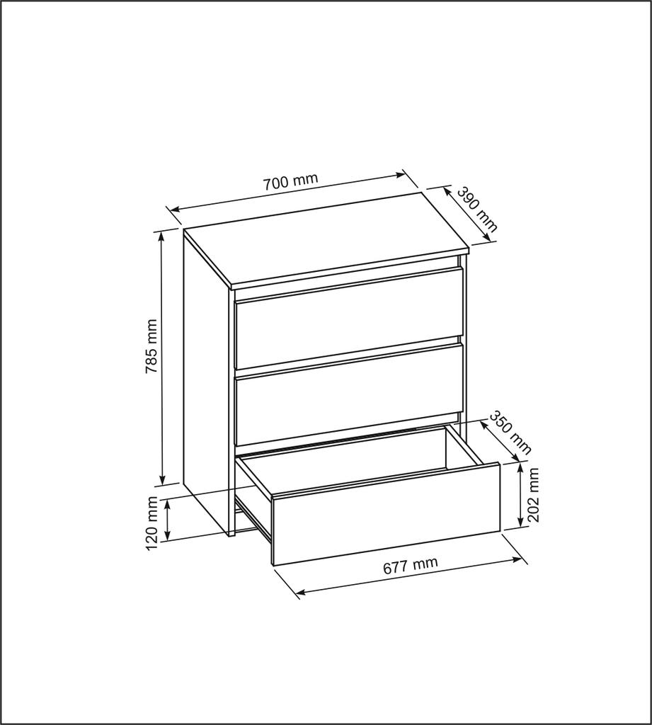 Black Semi-gloss 3-drawer Chest of Drawers
