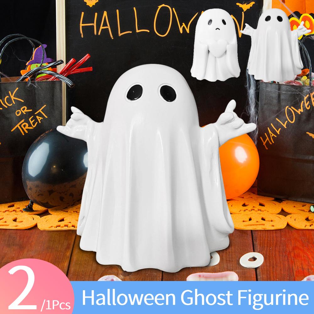 1/2Pcs Halloween Cute Rock Ghost Statue Spooky Resin Ghost Statue Cute Finger Ghost Ornaments for Gift Props Tabletop Home Decor