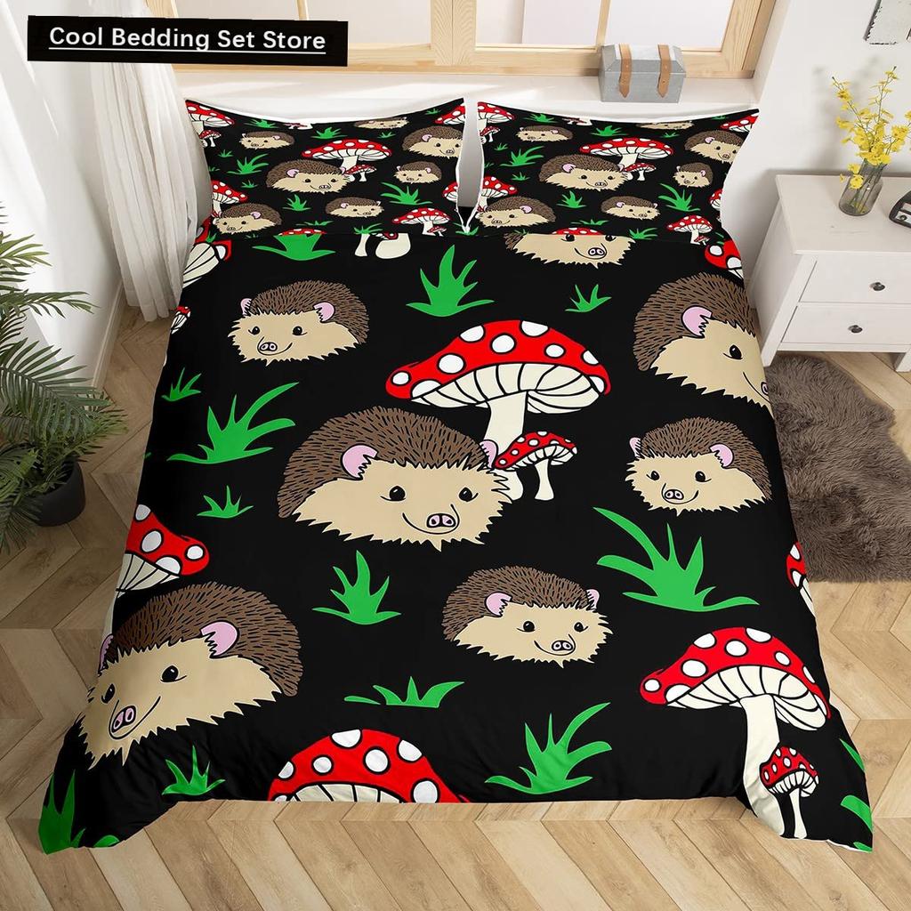Cartoon Hedgehog King Queen Duvet Cover Rainbow Iridescent Bedding Set For Kids Girls Boys Starry Sky Animal 2/3Pcs Quilt Cover
