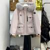 Womens Short Puffer Jacket With Detachable Faux Fur Collar Loose Fit 90% White Duck Down Winter Coat