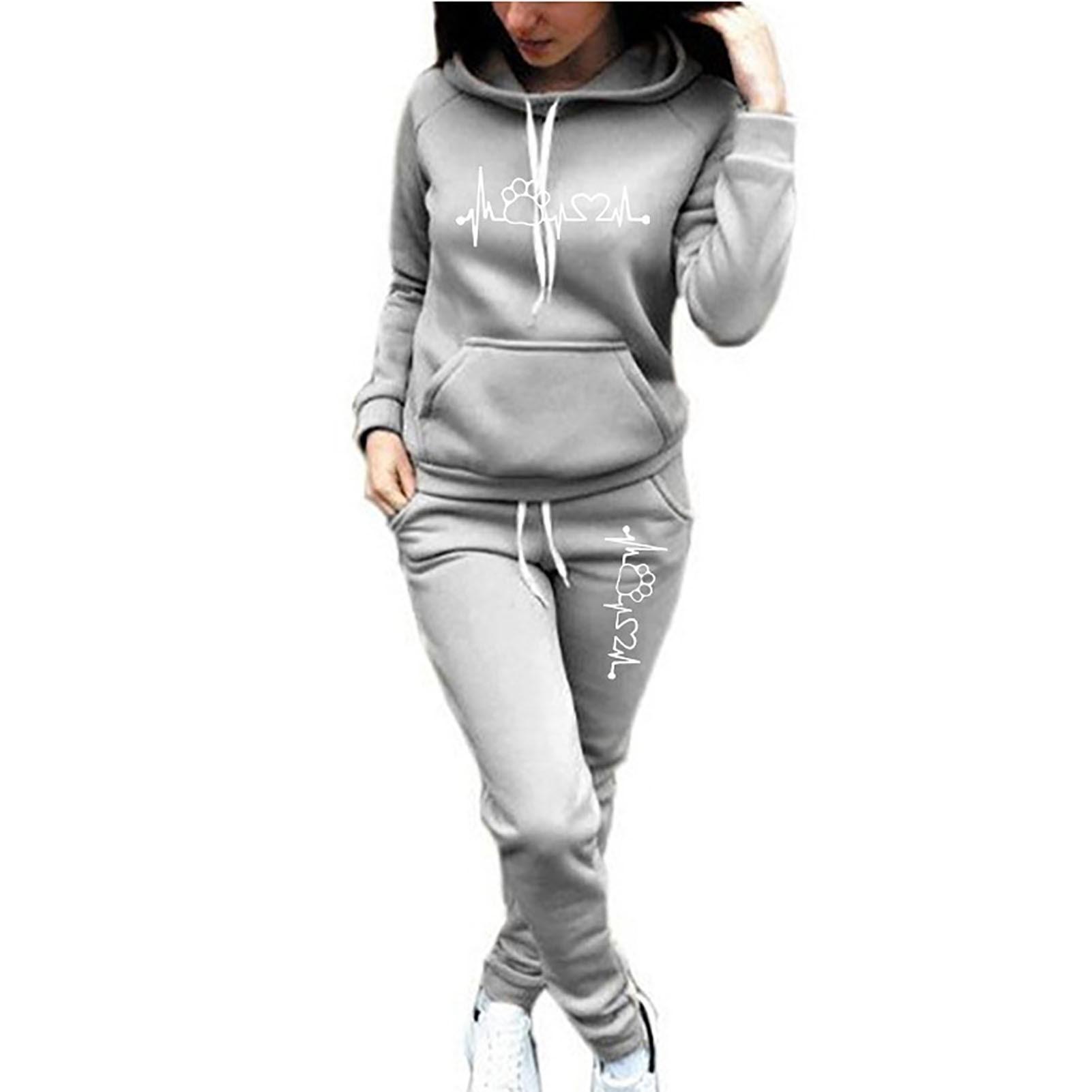 

Fashion Causal Jogging Sweatshirt Clothes Pullover Pant Sets Woman Tracksuit Hoodies+Sweatpants 2-Piece Sets Plus Size S серый
