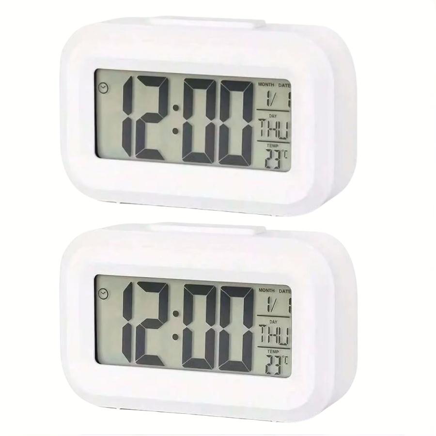 Smart Digital Alarm Clock Black White LCD Display with Temperature Calendar Timer Led Light for Bedroom Office (Without Battery)
