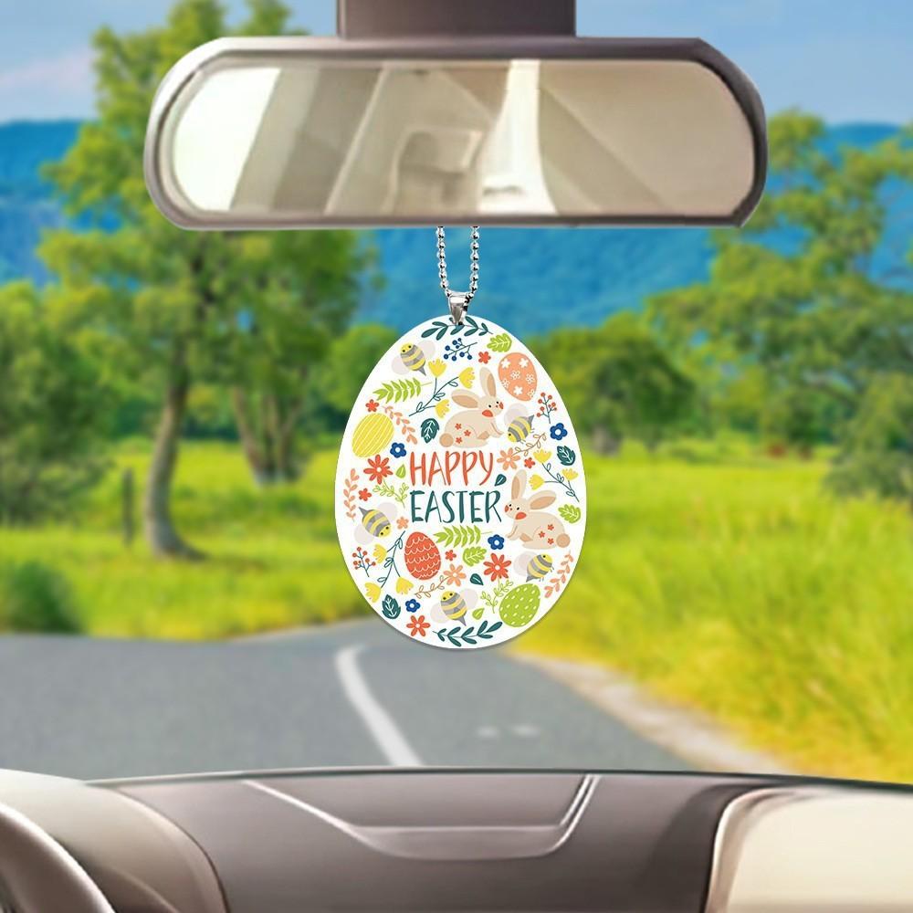Easter Acrylic Whimsical Bunny With Colorful Eggs Decorative Car Ornament Hanging