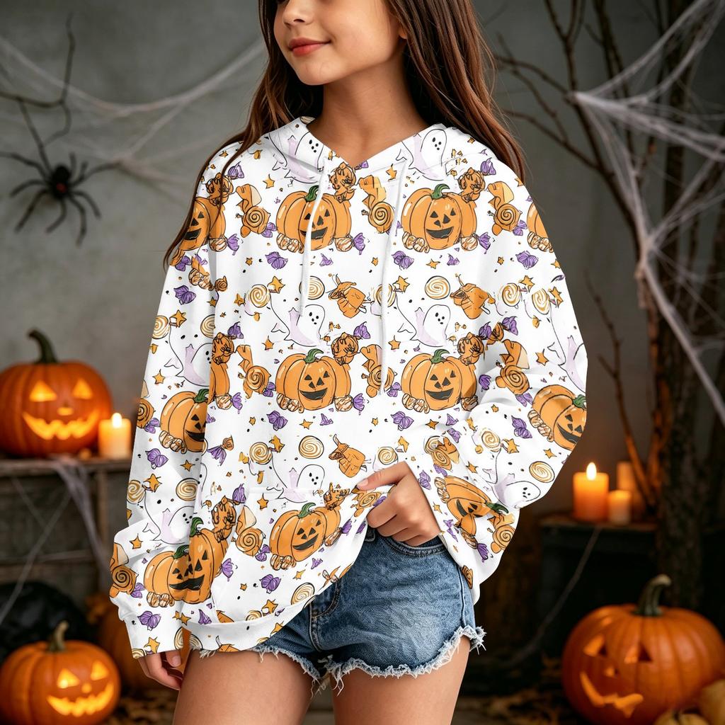 Kids Casual Halloween Print Hoodie for Holiday and Everyday Wear