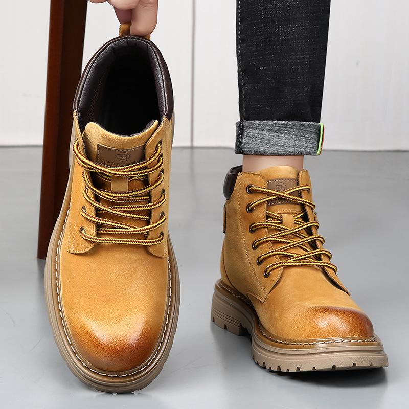 FashionDermis Retro Platform Boots for Men  Autumn Winter Fashion Casual Work Shoes Male Buckle Designer British Yellow Ankle Boots Man