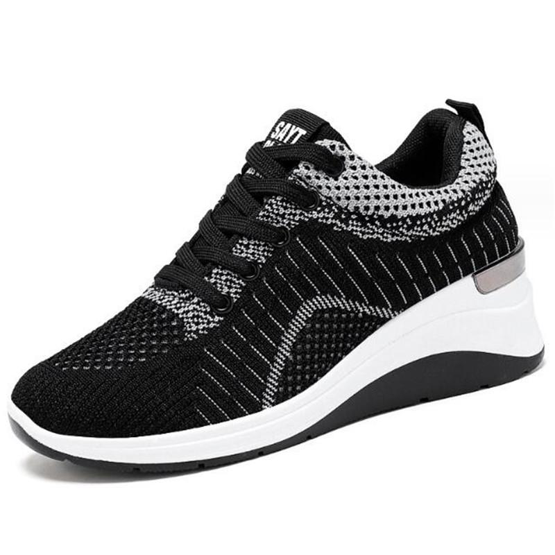 Women Sneakers Breathable Casual Running Sports Shoes Lace Up Ladies Increase Height 5cm Lightweight Female Tennis Shoes