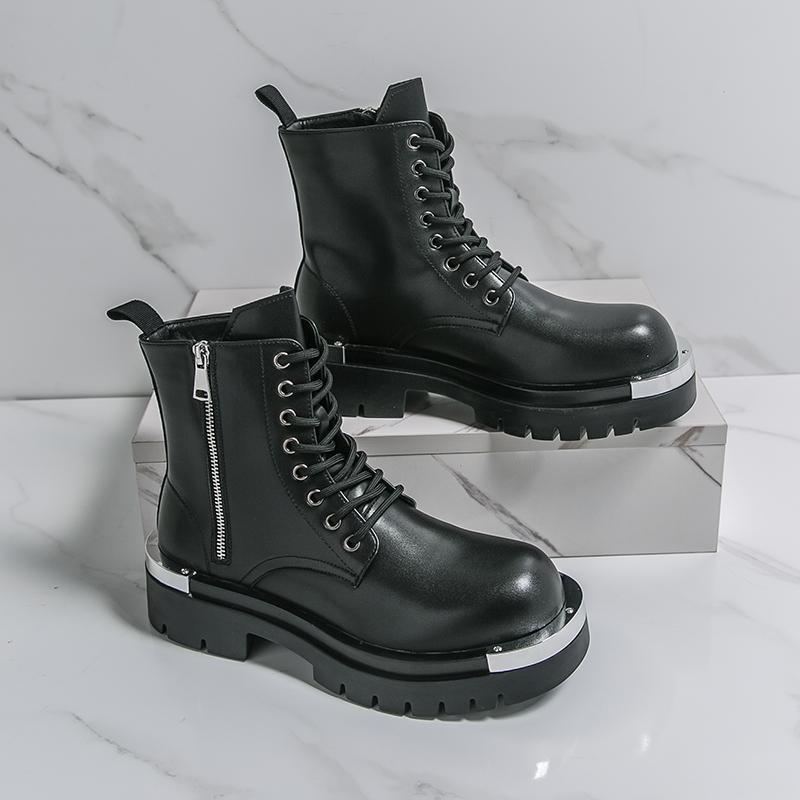 Men s Korean Style Patent Leather British Boots: Thick Sole, Height Increasing, Fashionable Design 45