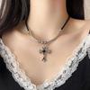 Black Splicing Cold Wind Cross Necklace Street Hip Hop Niche Personality Neutral Sweater Chain Collarbone Neck Chain